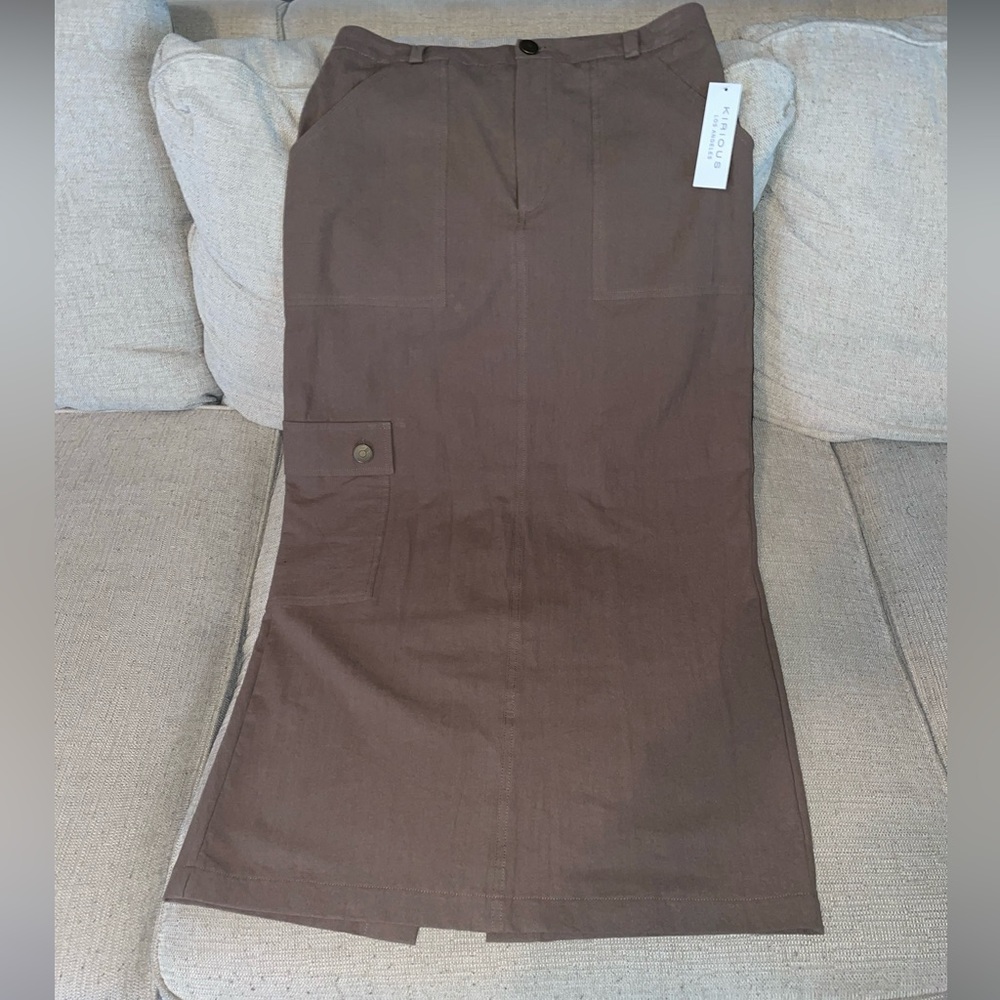 Kiriousbrown Cargo Long/Midi Skirt back Slit Size Medium. New with tags.
